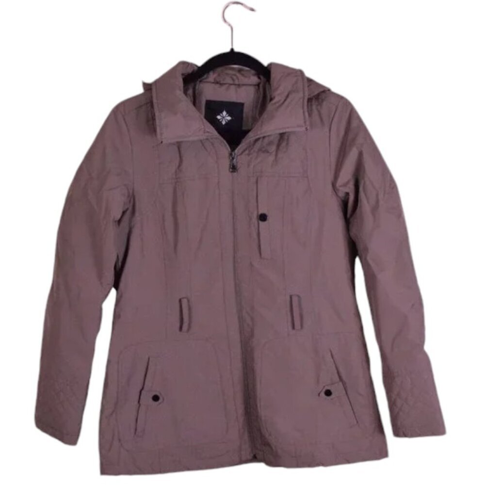 Women's Weather Tamer Khaki Hooded Fall Winter Ski Snow Zip Jacket/Coat - Size S